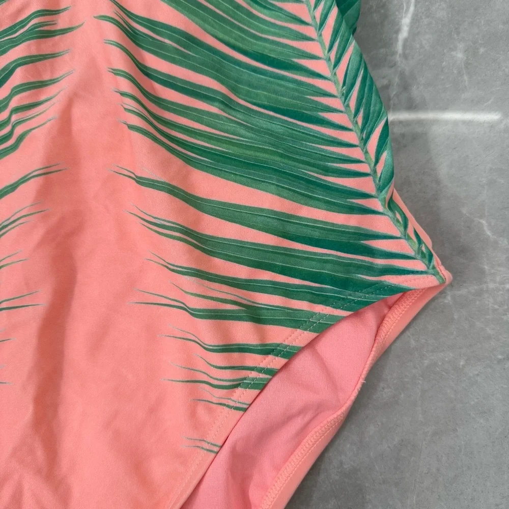 Women’s Xhilaration Palm Print One Piece Swimsuit Scoop Back Adjustable Straps M - Picture 6 of 16